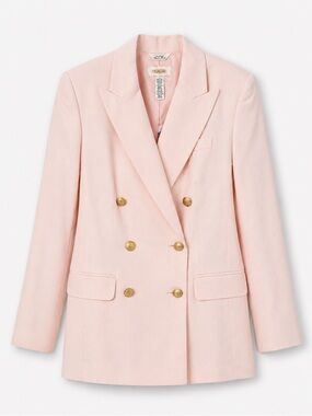 Talbots  Linen Blush Pink Double-Breasted Blazer Italian Fabric Sz4 Gold Buttons